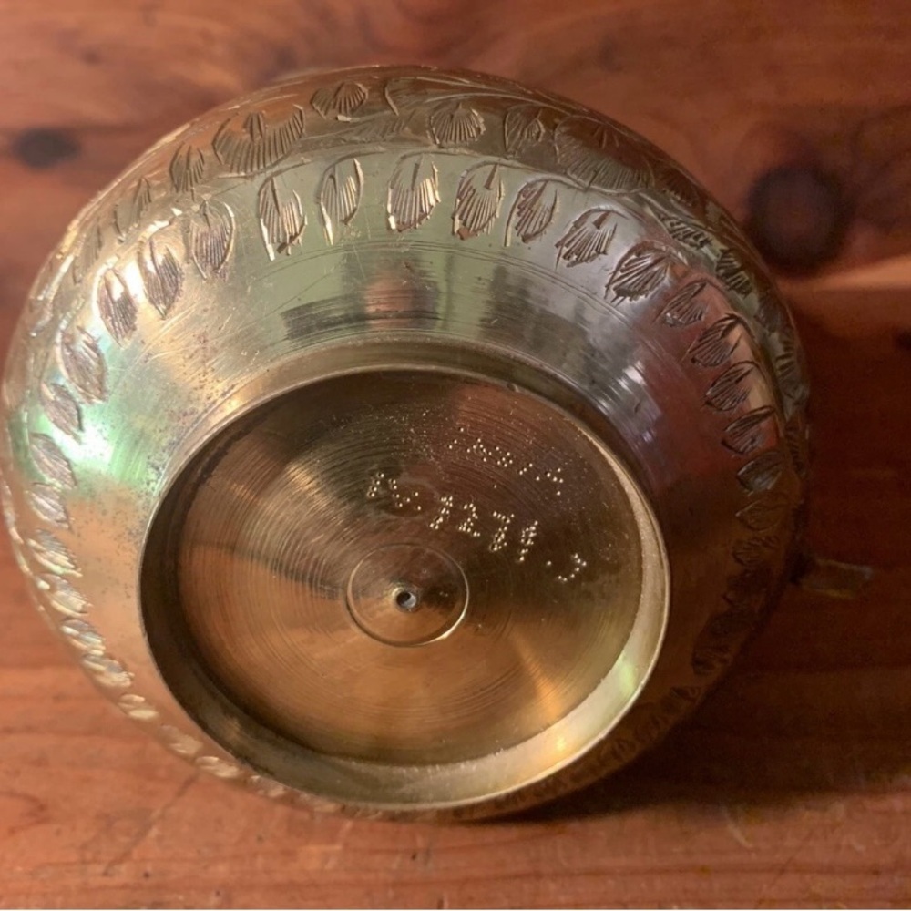 Vintage Etched India Brass 7” Pitcher - Picture 10 of 11